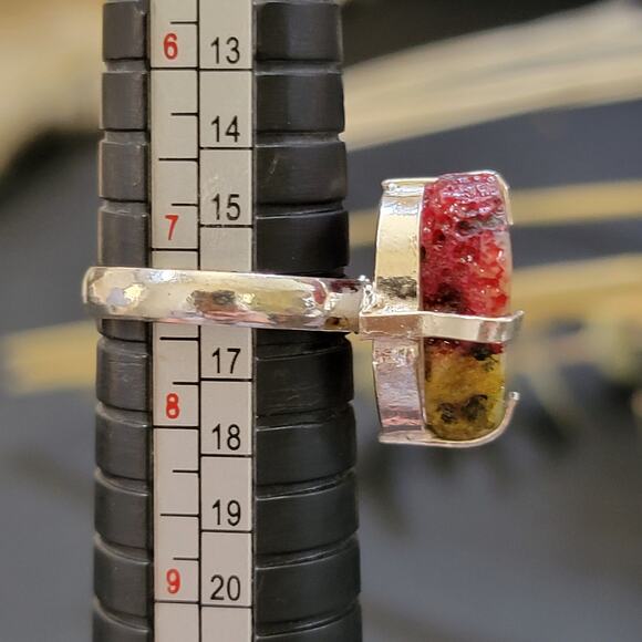 Yellow and Pink Agate Slice Statement Rings, 0.57 Inch Ring, Size 8 - Picture 10 of 10